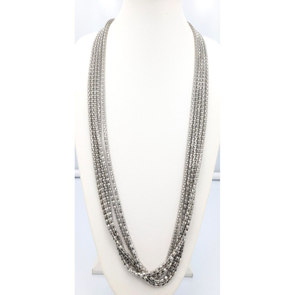 Graziano Necklace 5 Strands Signed Ombre Silver Tone Metal Chain 20 in Layered